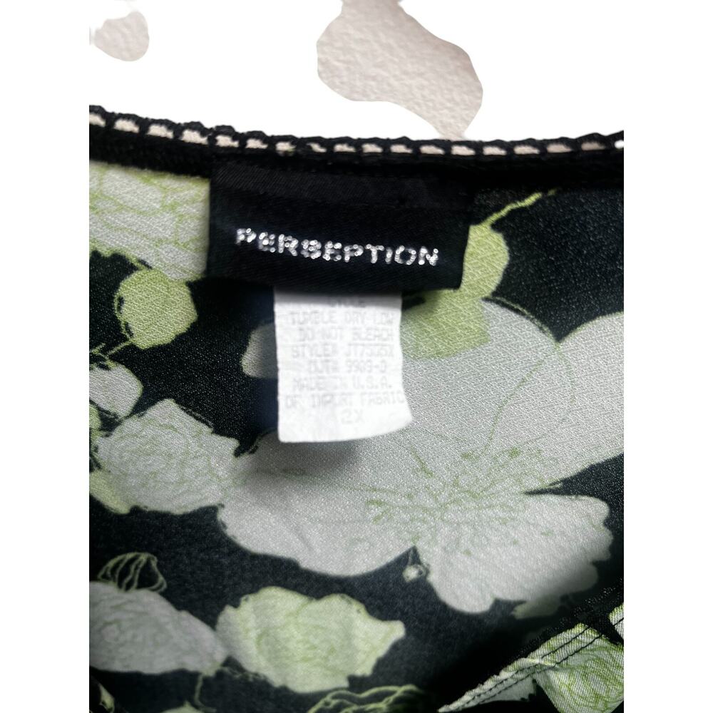 Vintage Y2K Perception Green Floral Mesh Surplice Top Women's 2X Fairycore - Picture 4 of 8
